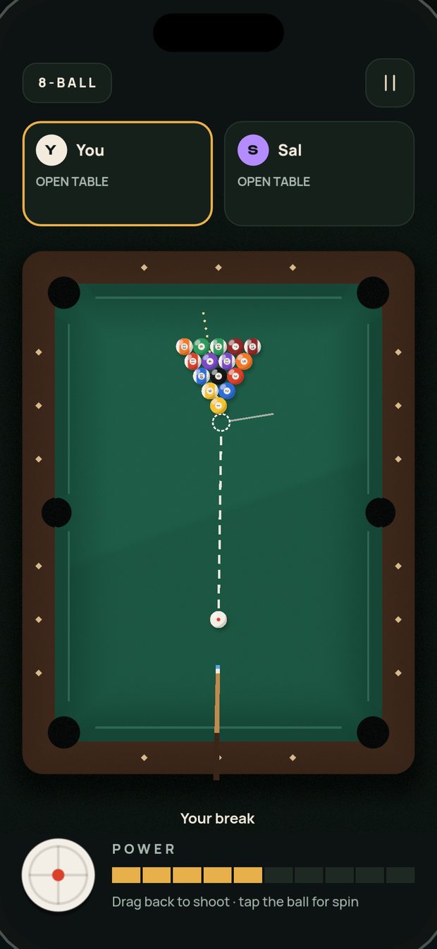 Breaking in an 8-ball match against the rival Sal