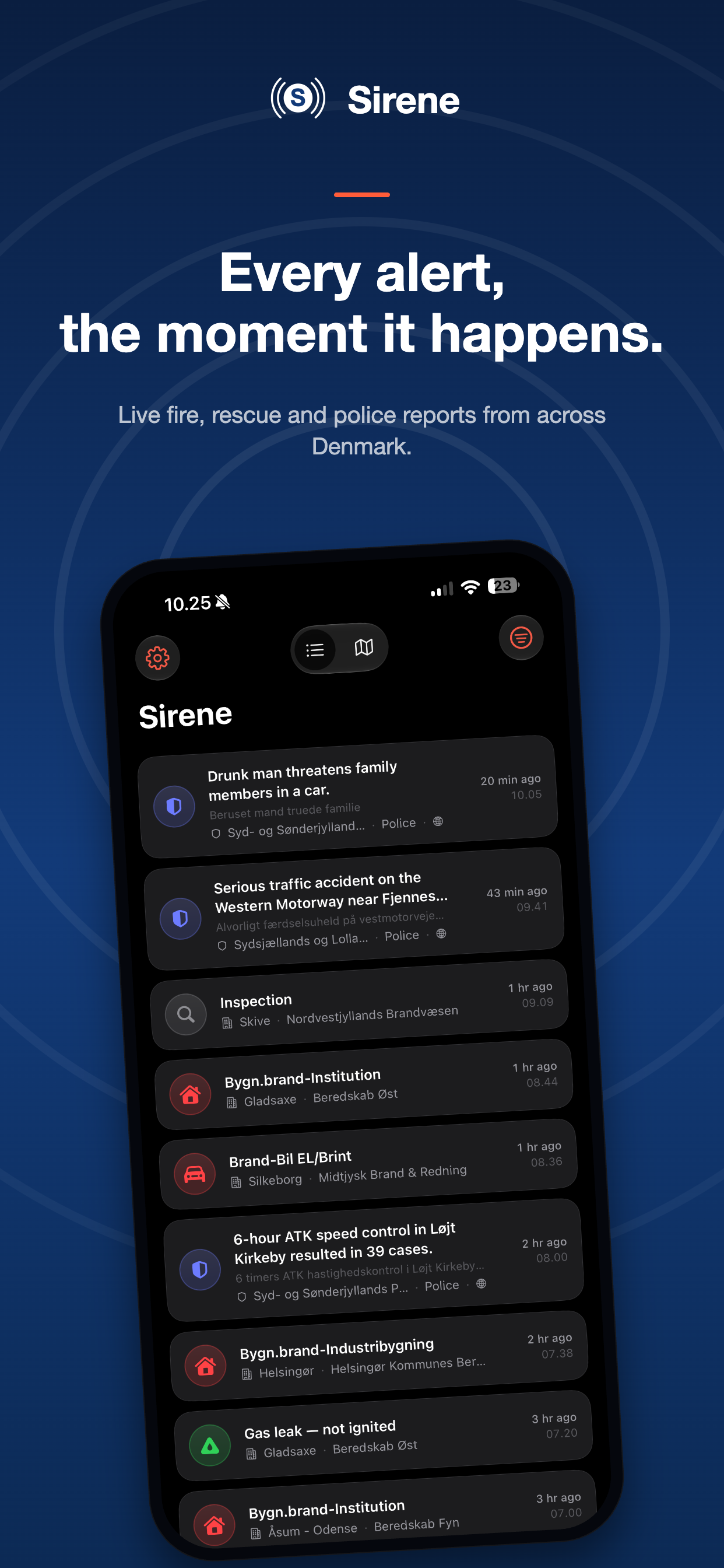 Sirene live alert list