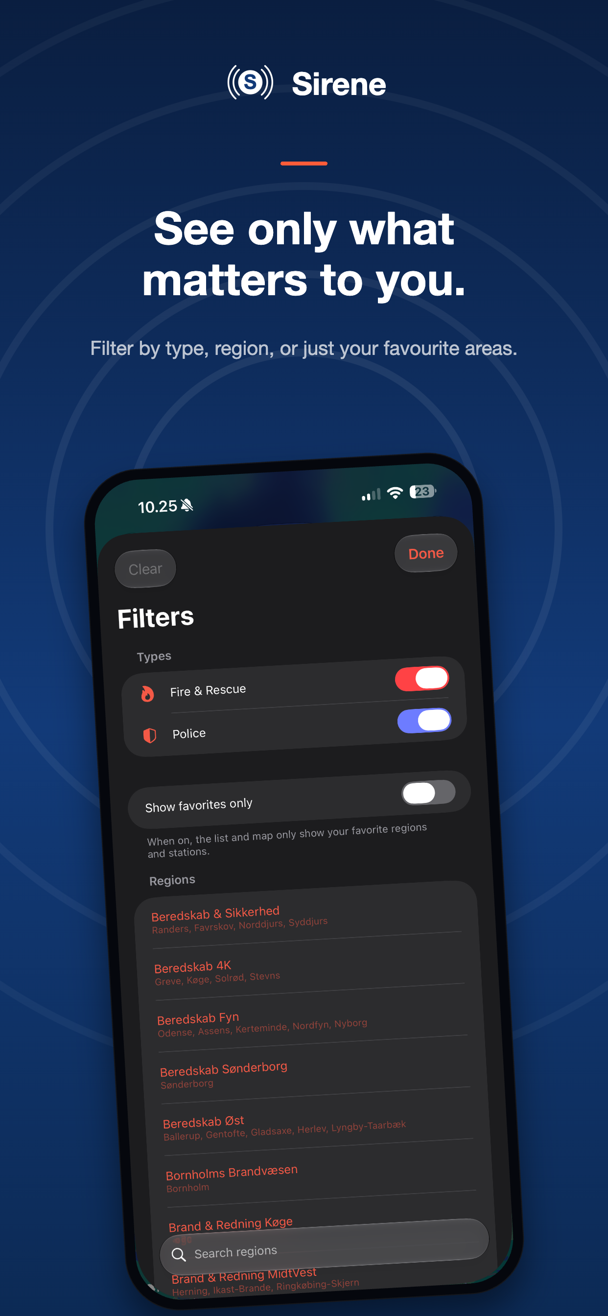 Filters screen
