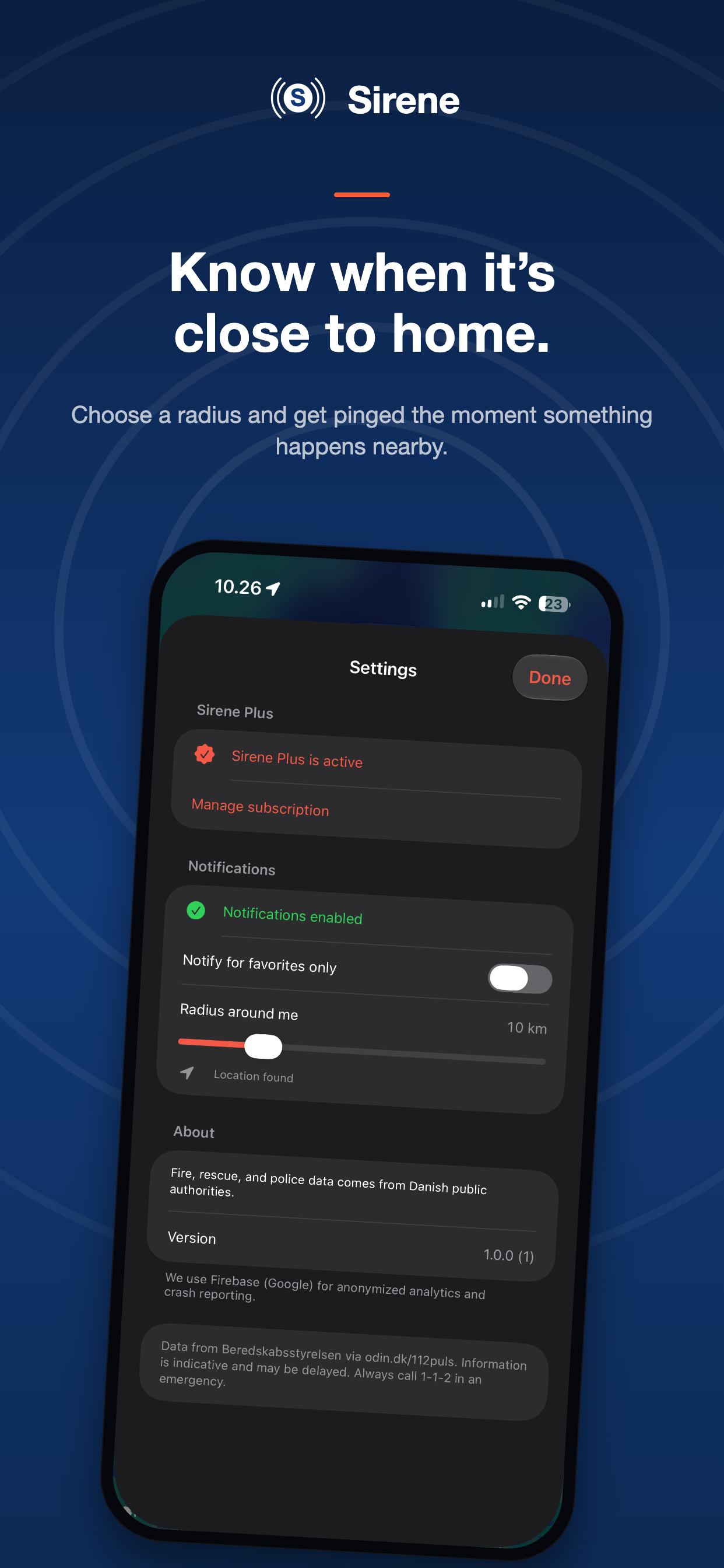 Notification radius settings